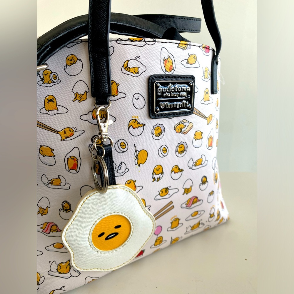 Loungefly x Sanrio Gudetama Tote Bag with Eggs Keychain 2018 Great Condition